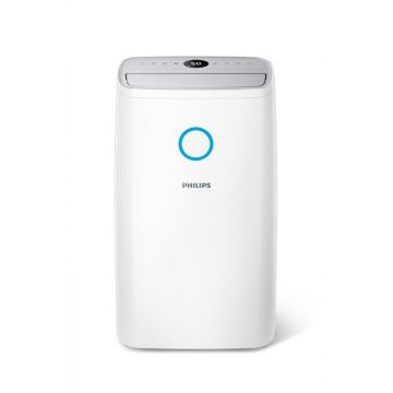 Dezumidificator de aer Philips Seria 3000 DE3306/11, pana la 34,3 L/D, eficient in incaperi de pana la 150 m3, aromaterapie, tehnologia AeraSense, mod uscare rufe, 3 viteze ale ventilatorului si 4 setări de umiditate, 17 functii de siguranta (Alb)