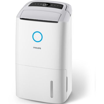 Philips Dezumidificator si purificator 2 in 1 Philips seria 5000 DE5305/11, pana la 26,5 L/D, Putere filtrare mare: 270 m3(CADR), filtru HEPA NanoProtect, tehnologia AeraSense, mod uscare rufe, 4 viteze ale ventilatorului si 5 setari de umiditate, Alb